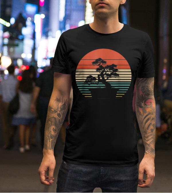 Bonsai Tree Japanese Retro Sunset T-Shirt