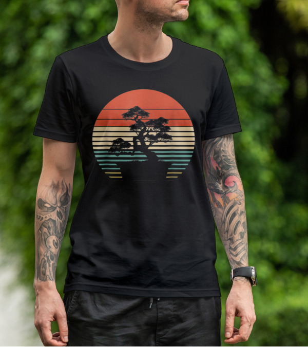 Bonsai Tree Japanese Retro Sunset T-Shirt