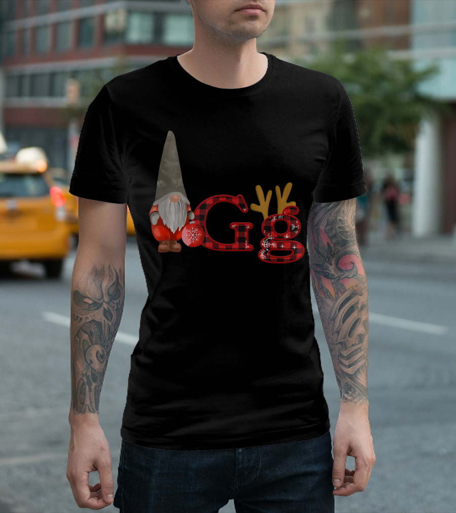Christmas Gnomes Gg Red Plaid Reindeer Antlers Snowflake T-Shirt