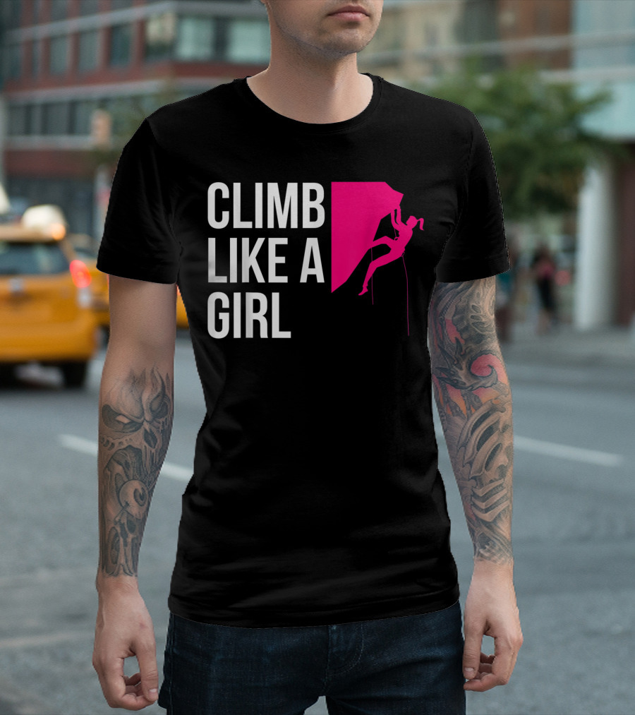 Climb Like A Girl Women's Rock Climbing Iconic Pink T-Shirt