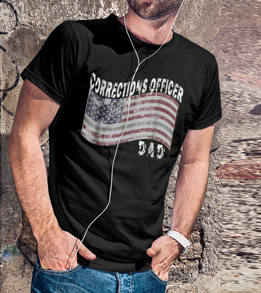 Corrections Officer Dad Distressed American Flag T-Shirt