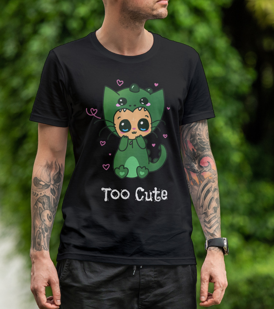Too Cute Anime Chibi Kitten Dinosaur T-Shirt