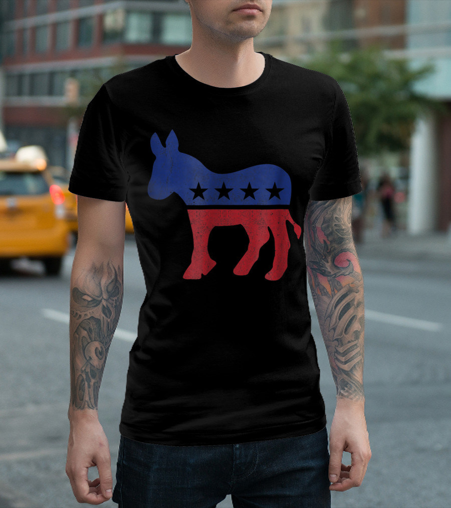 Democrat Donkey Vintage Look Democratic Supporter Iconic Red Blue Star T-Shirt