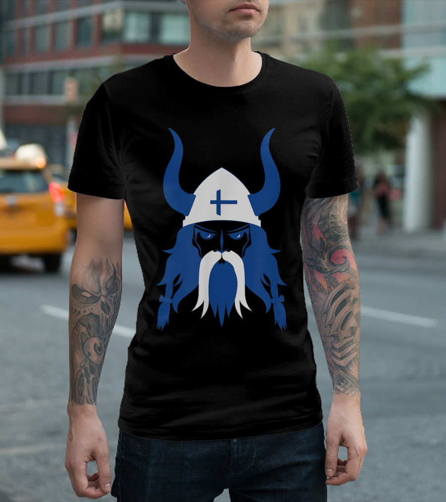 Finland Viking Nordic Scandinavian Warrior Blue Cross Helmet T-Shirt