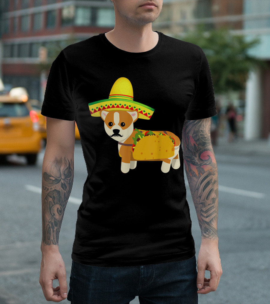 Cinco De Mayo Fiesta Corgi with Sombrero and Taco T-Shirt