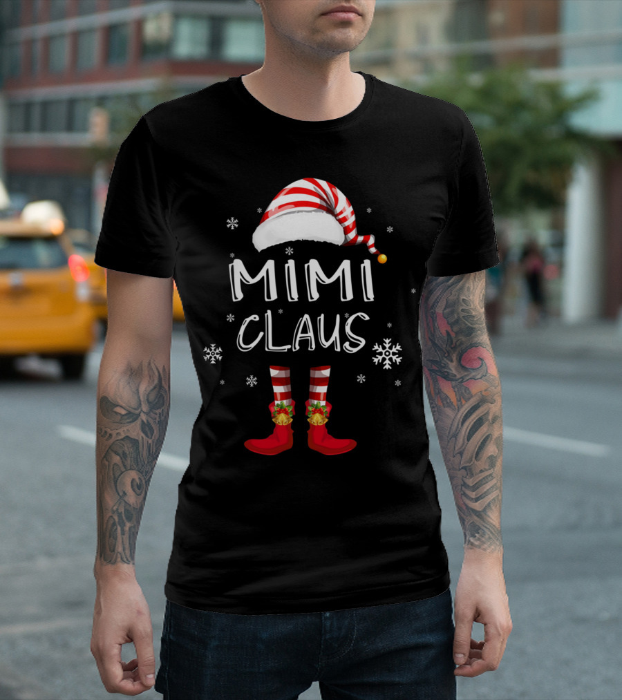 Mimi Claus Santa Hat Elf Boots Snowflakes Grandma T-Shirt