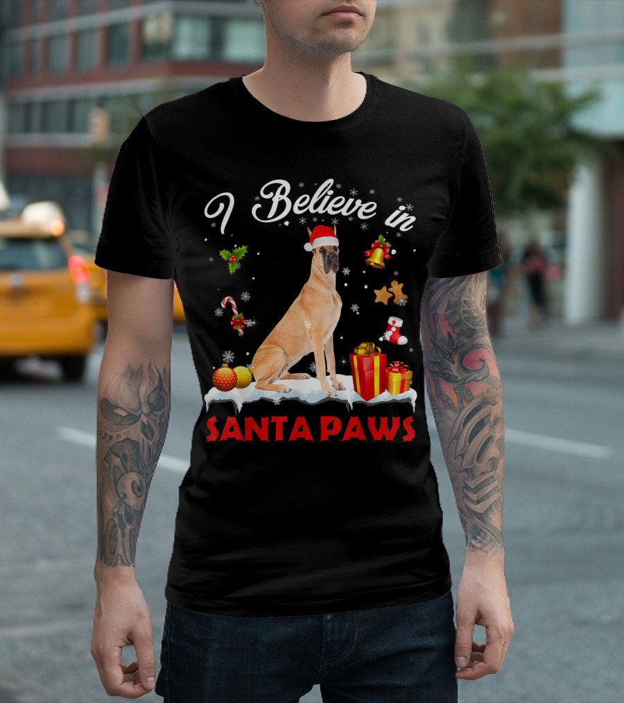 I Believe In Santa Paws Great Dane Christmas Decor T-Shirt