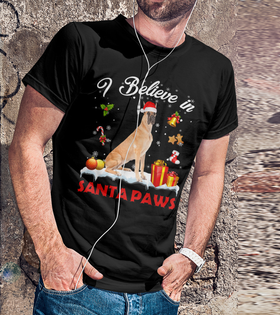 I Believe In Santa Paws Great Dane Christmas Decor T-Shirt