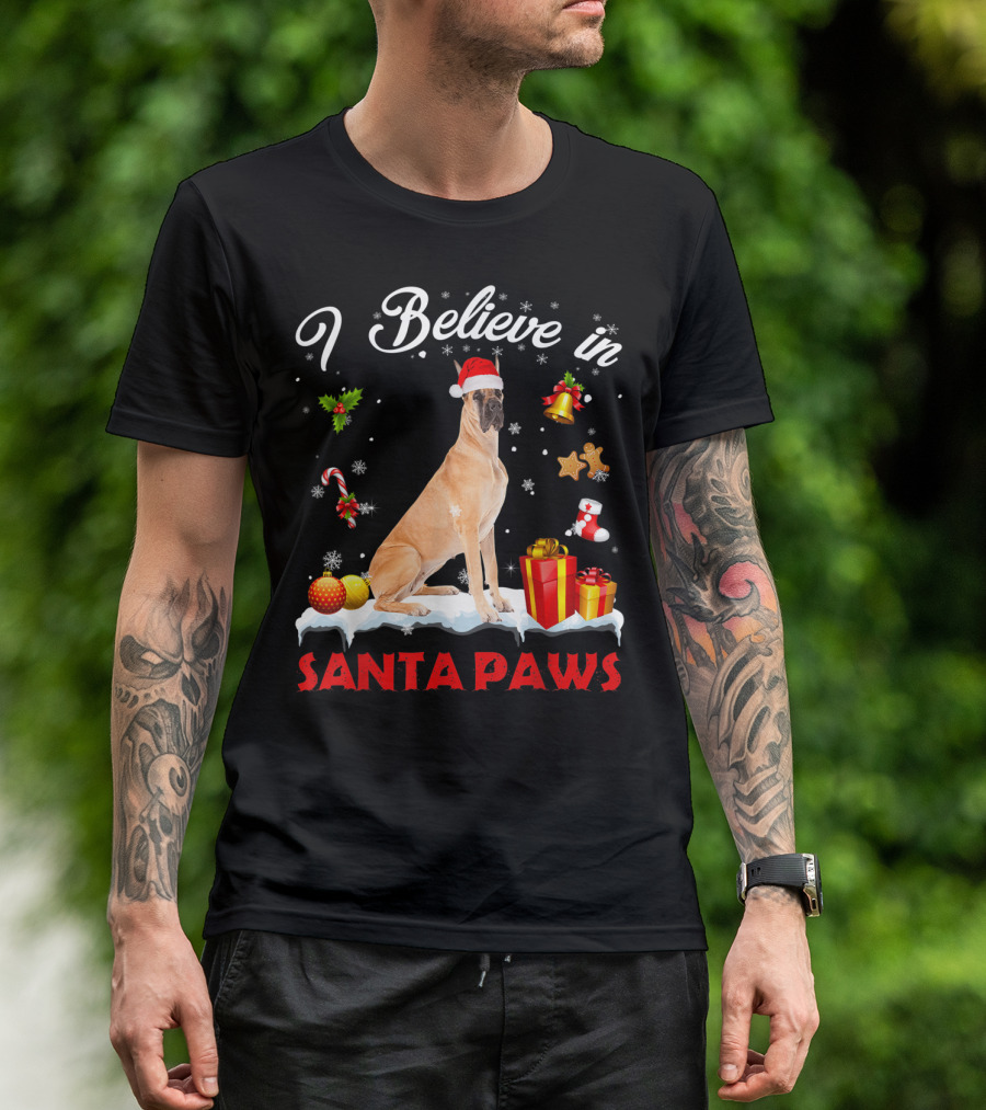I Believe In Santa Paws Great Dane Christmas Decor T-Shirt