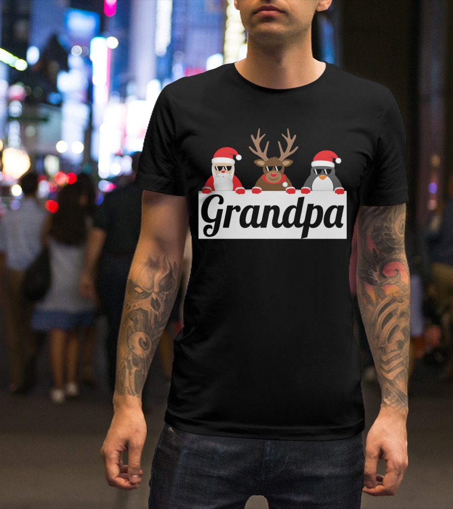 Grandpa Christmas Santa Reindeer Penguin Matching Family Holiday T-Shirt