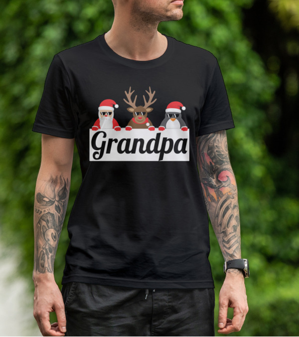 Grandpa Christmas Santa Reindeer Penguin Matching Family Holiday T-Shirt