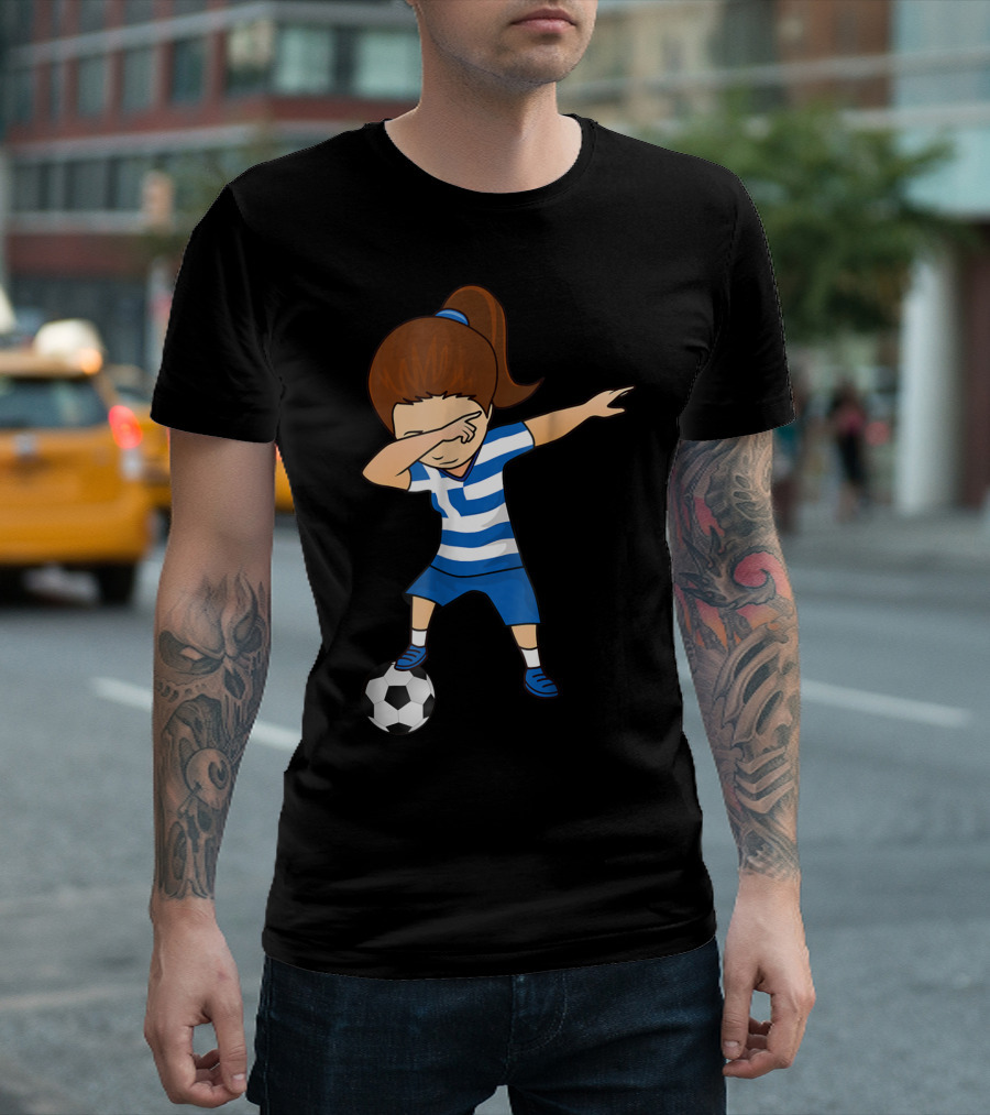 Greece Girl Dabbing on Soccer Ball Greek Football Player T-Shirt
