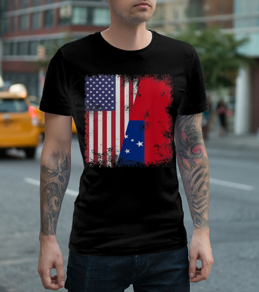 Half Samoan Flag Vintage Samoa USA Distressed American and Samoan Flags T-Shirt