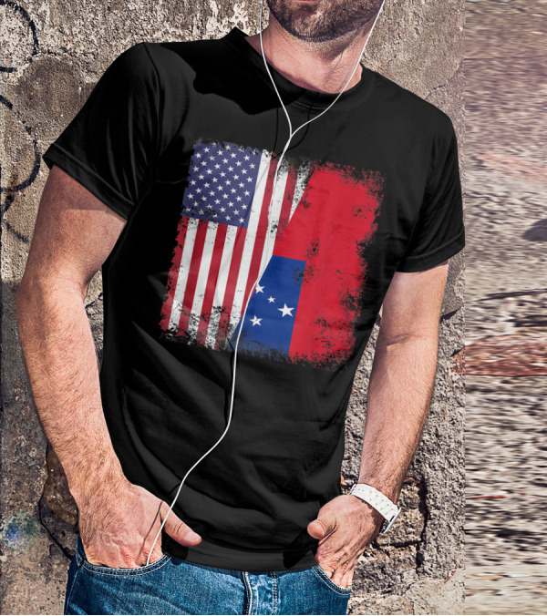 Half Samoan Flag Vintage Samoa USA Distressed American And Samoan Flags T-Shirt