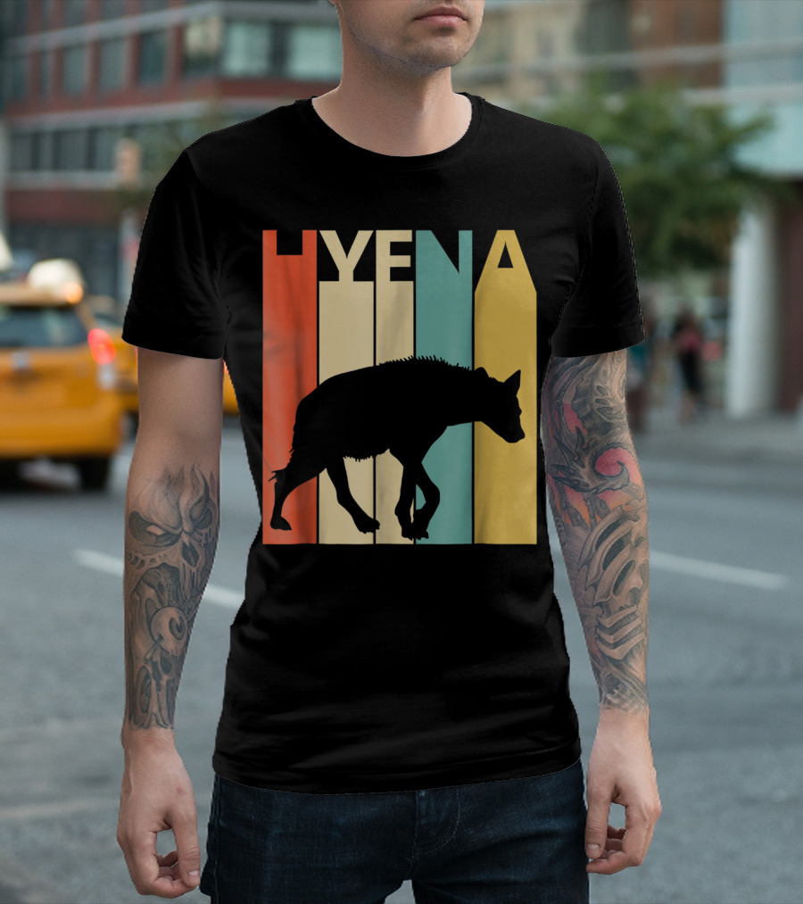 Hyena Retro Silhouette Vintage Stripes T-Shirt