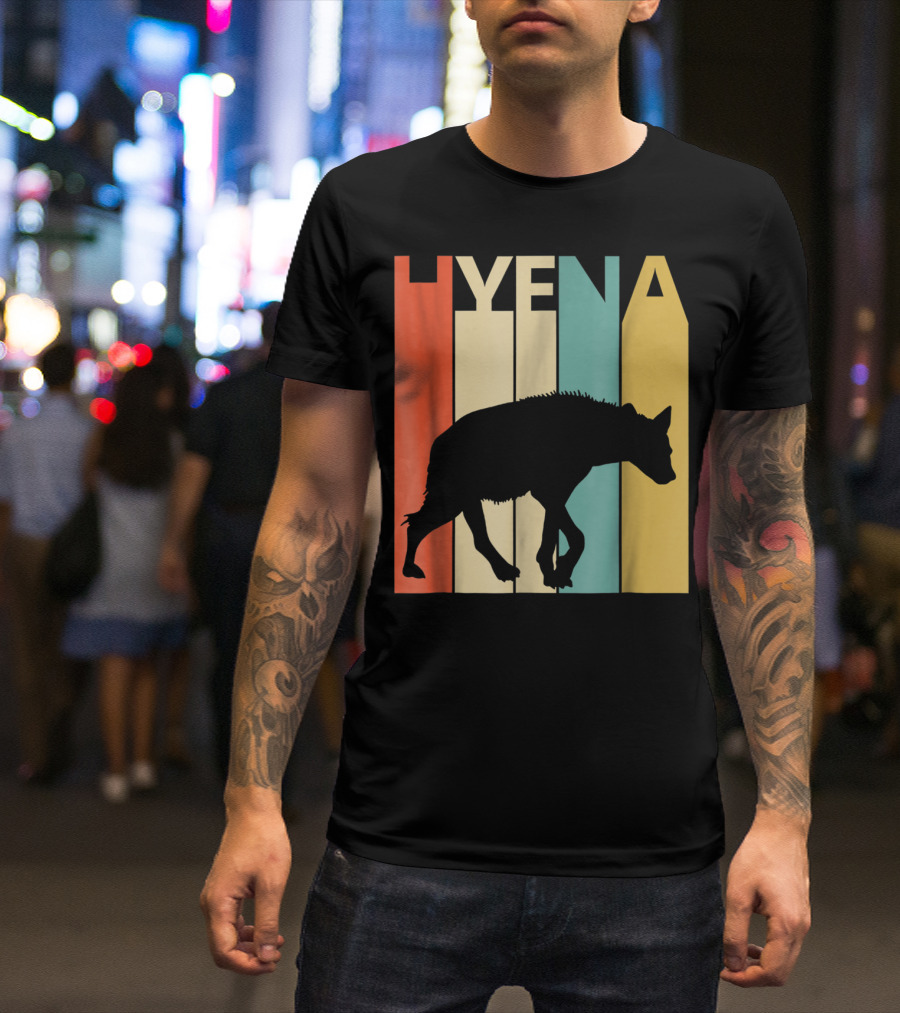 Hyena Retro Silhouette Vintage Stripes T-Shirt
