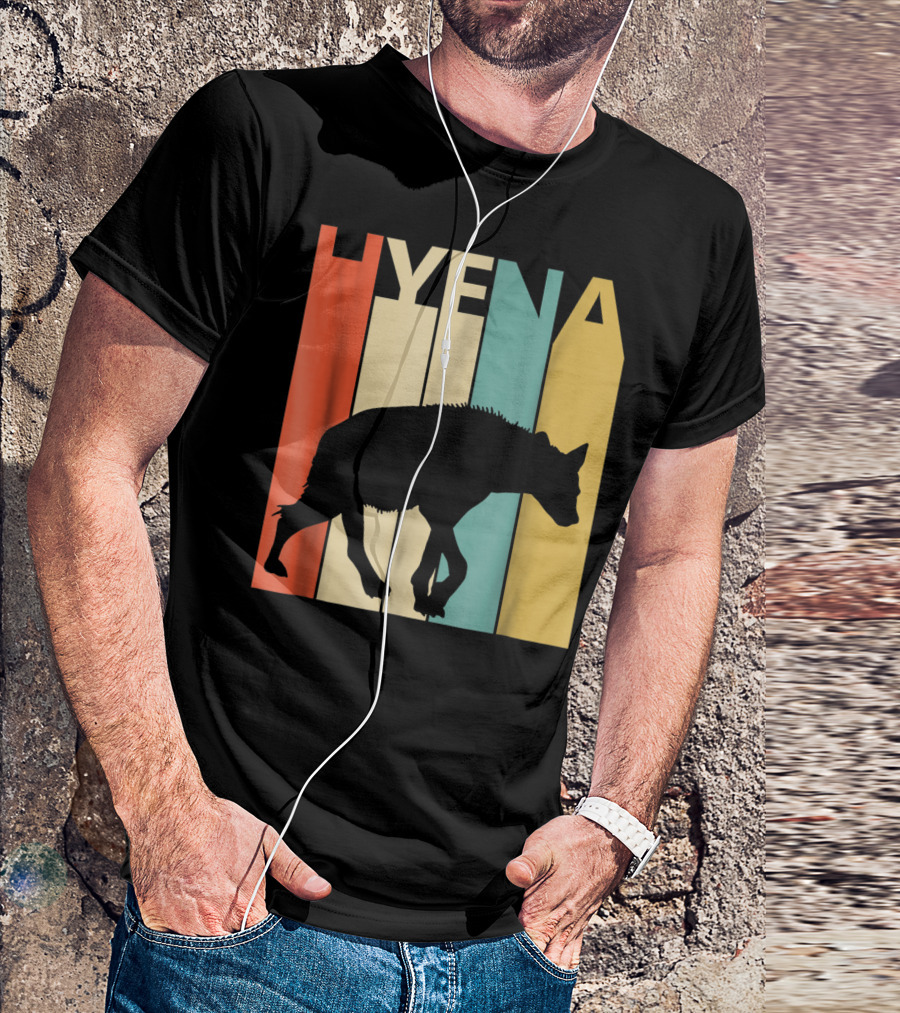 Hyena Retro Silhouette Vintage Stripes T-Shirt