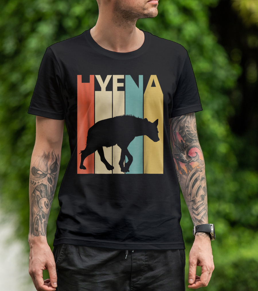 Hyena Retro Silhouette Vintage Stripes T-Shirt