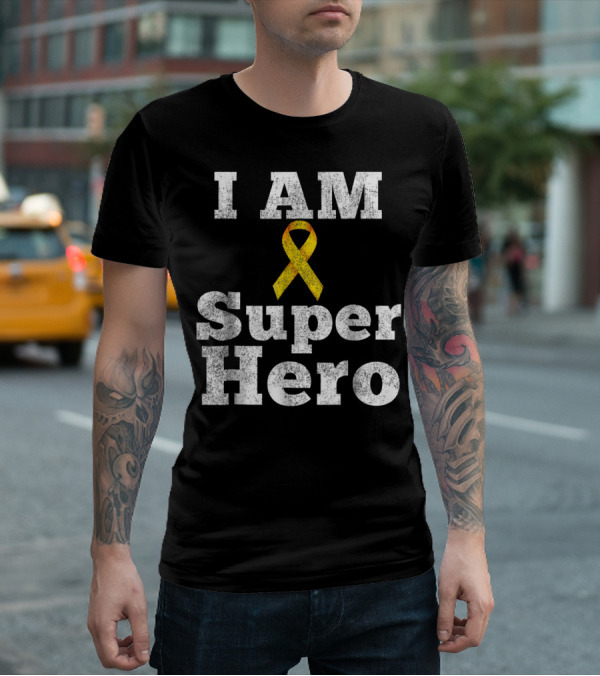 I Am Super Hero Yellow Ribbon Cancer Awareness T-Shirt