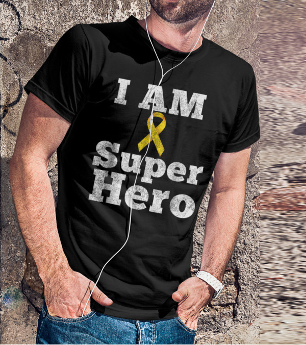 I Am Super Hero Yellow Ribbon Cancer Awareness T-Shirt