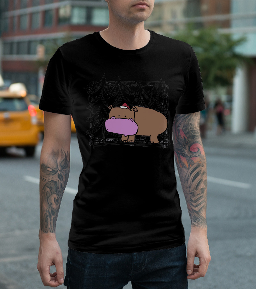 I Want A Hippopotamus For Christmas Hippo Santa Hat Festive T-Shirt