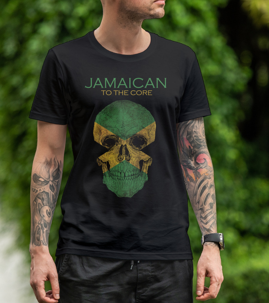 Jamaican To The Core Skull Jamaica Flag T-Shirt