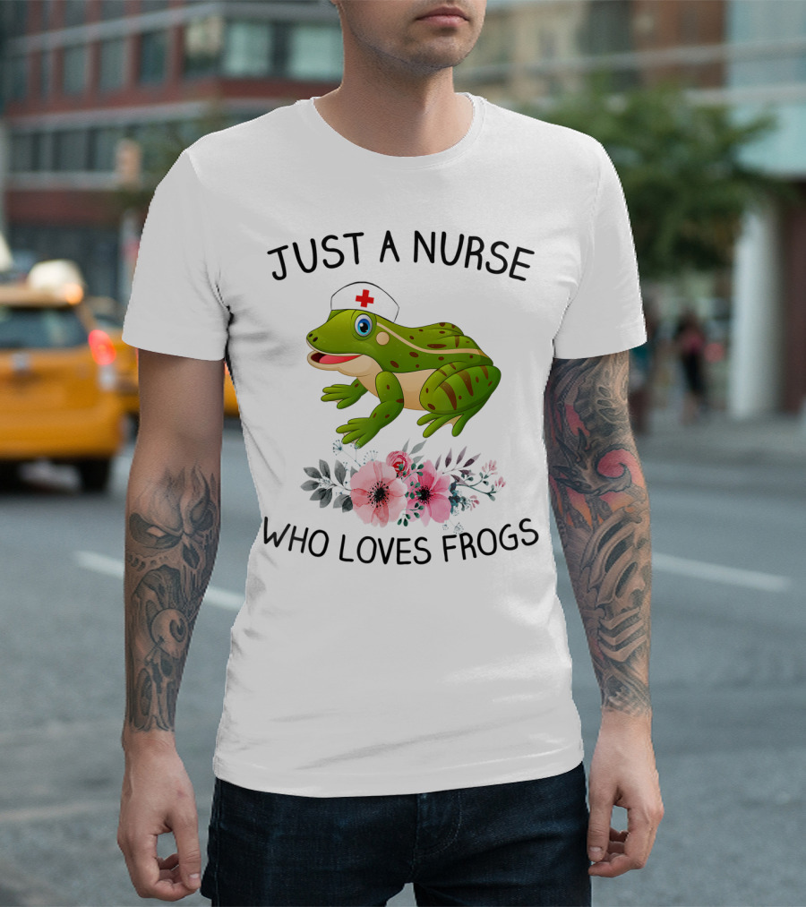 Just A Nurse Who Loves Frogs Floral Hat T-Shirt
