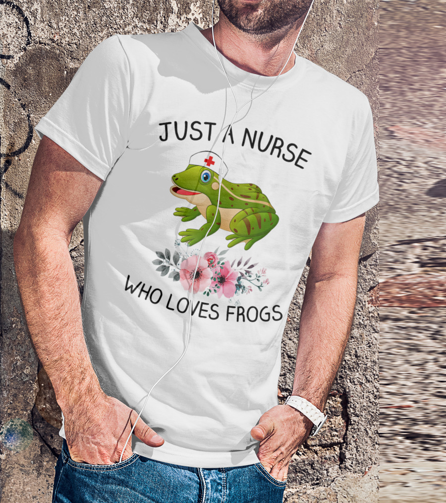 Just A Nurse Who Loves Frogs Floral Hat T-Shirt
