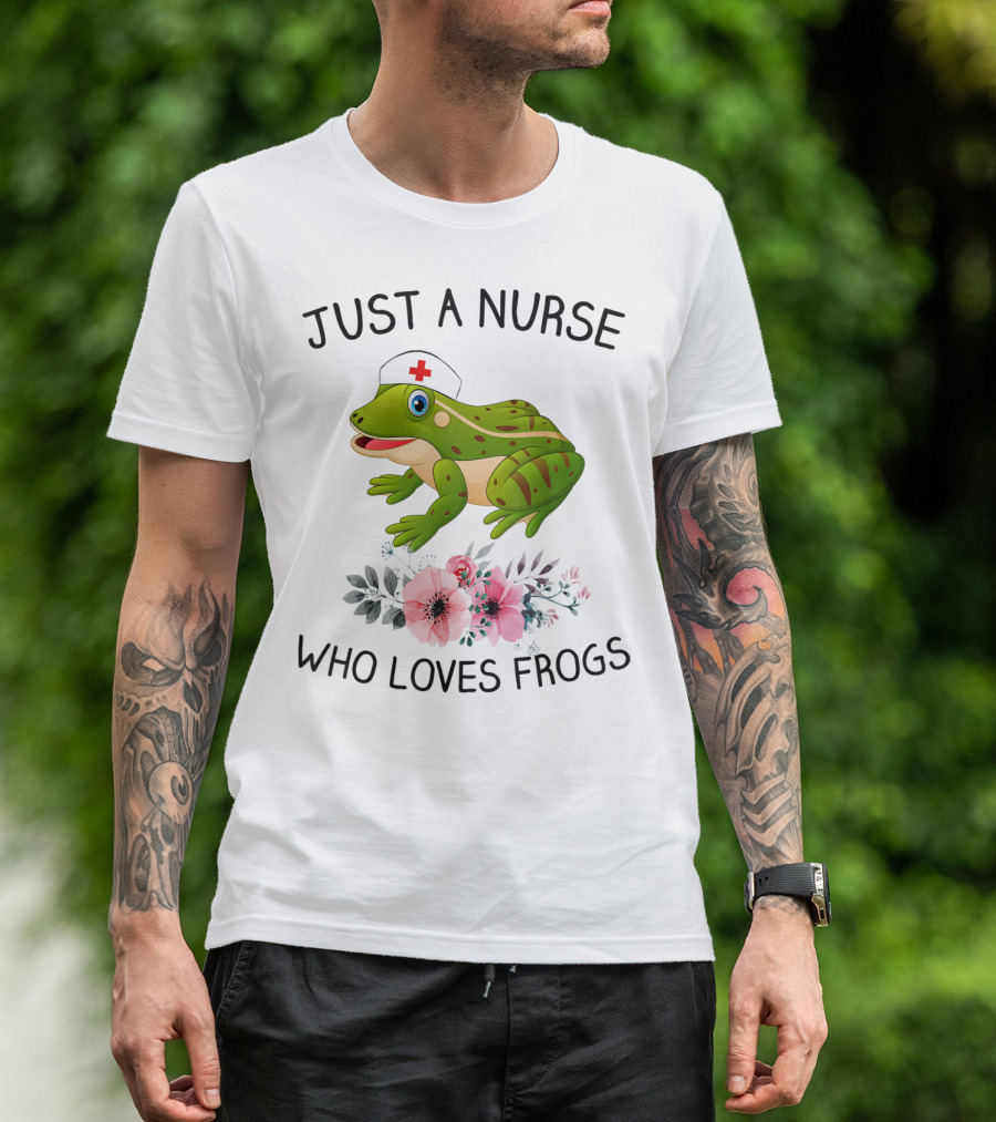 Just A Nurse Who Loves Frogs Floral Hat T-Shirt
