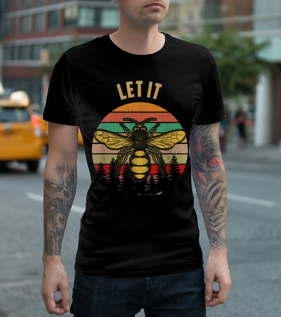 Let It Bee Vintage Beekeeper Retro Forest Stripes T-Shirt