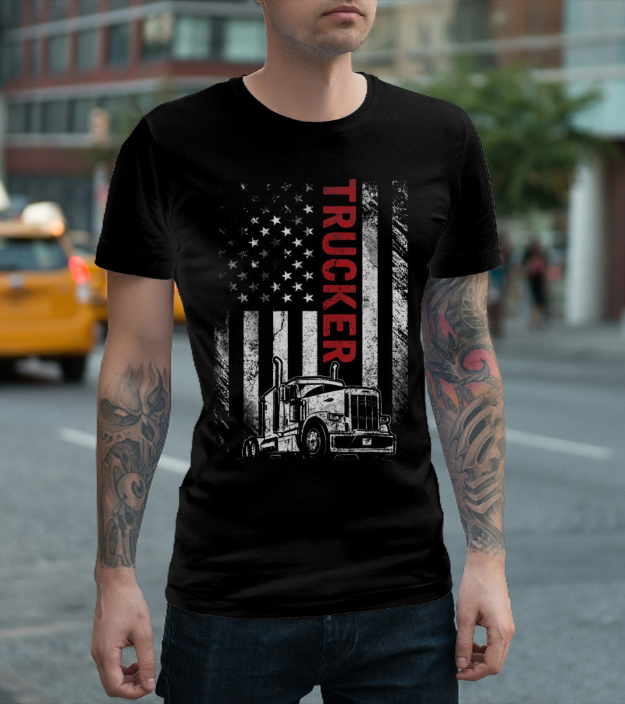 Trucker American Flag Vintage Truck Mens T-Shirt