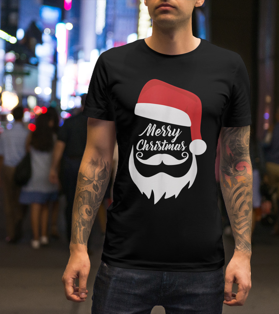 Merry Christmas Bearded Santa With Red Hat T-Shirt