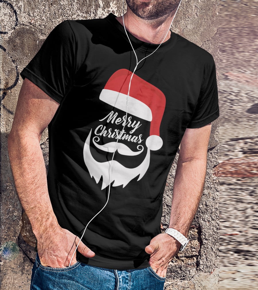 Merry Christmas Bearded Santa With Red Hat T-Shirt