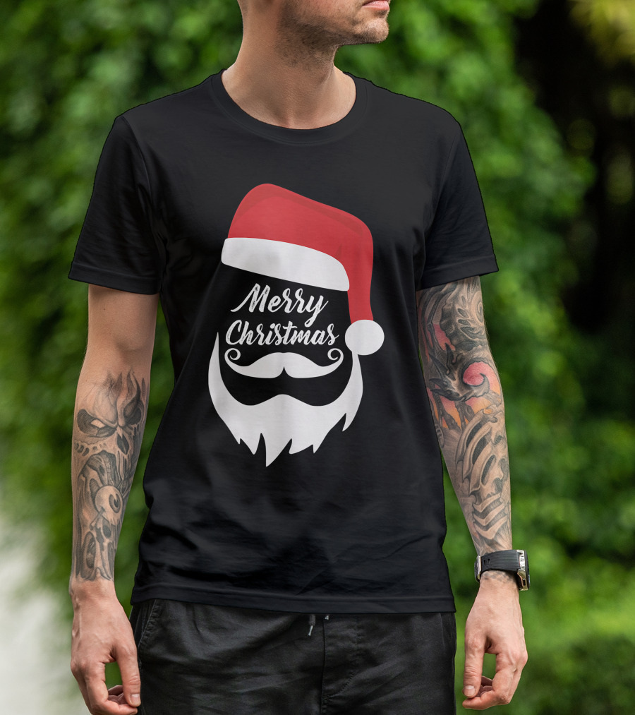 Merry Christmas Bearded Santa With Red Hat T-Shirt