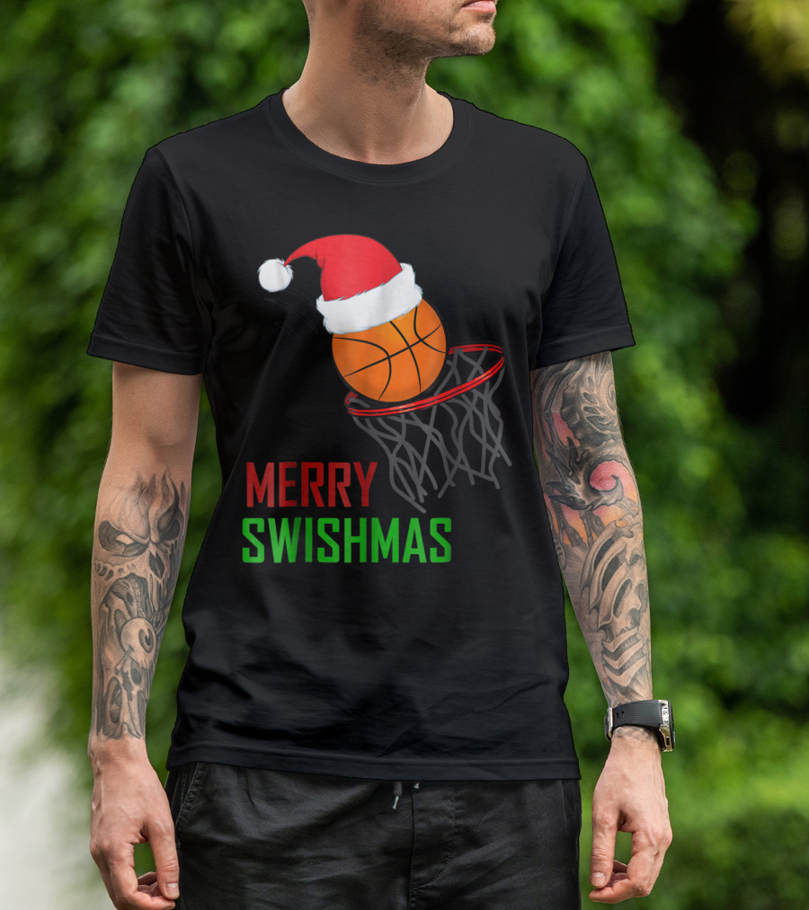 Merry Swishmas Basketball Santa Dunk Holiday T-Shirt