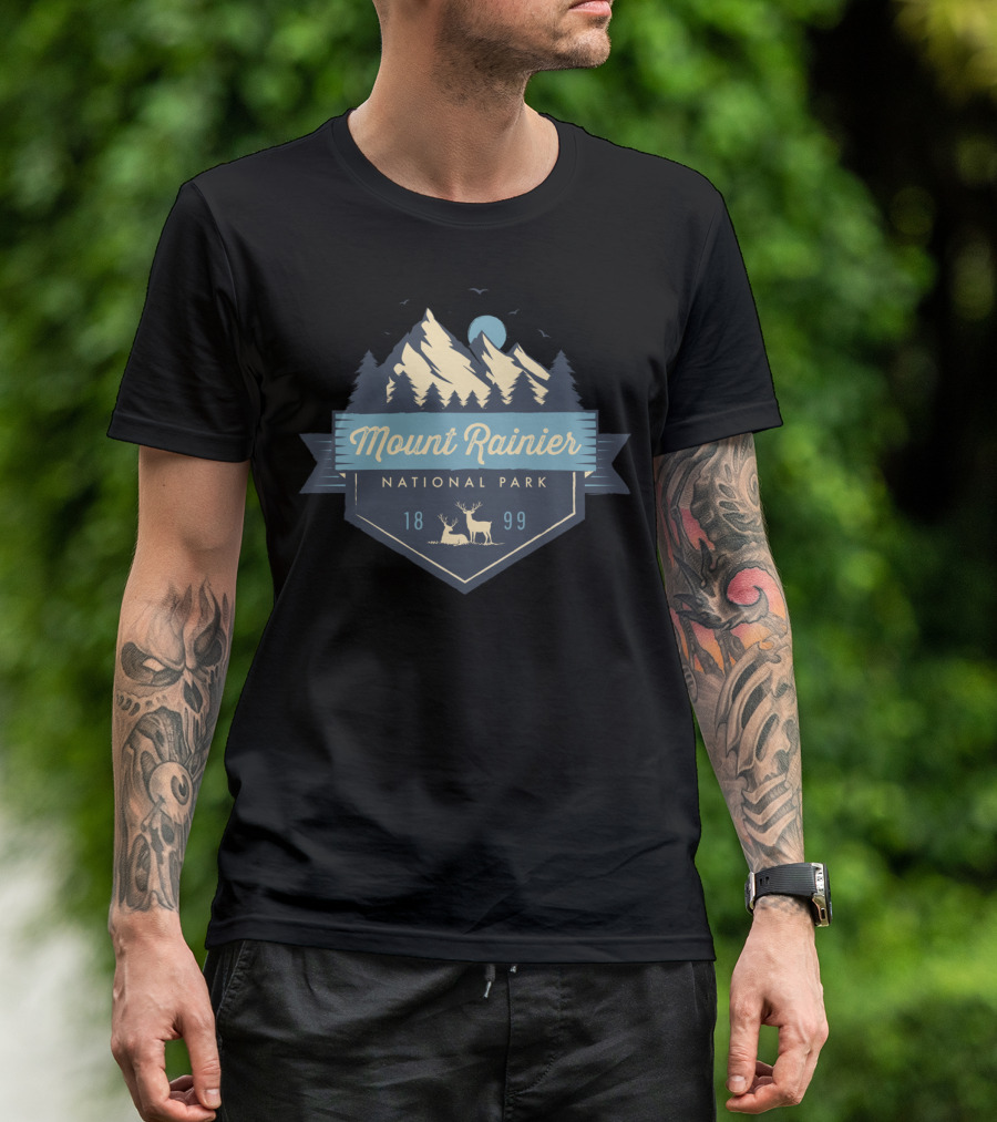Mount Rainier National Park 1899 Scenic Wilderness Emblem T-Shirt