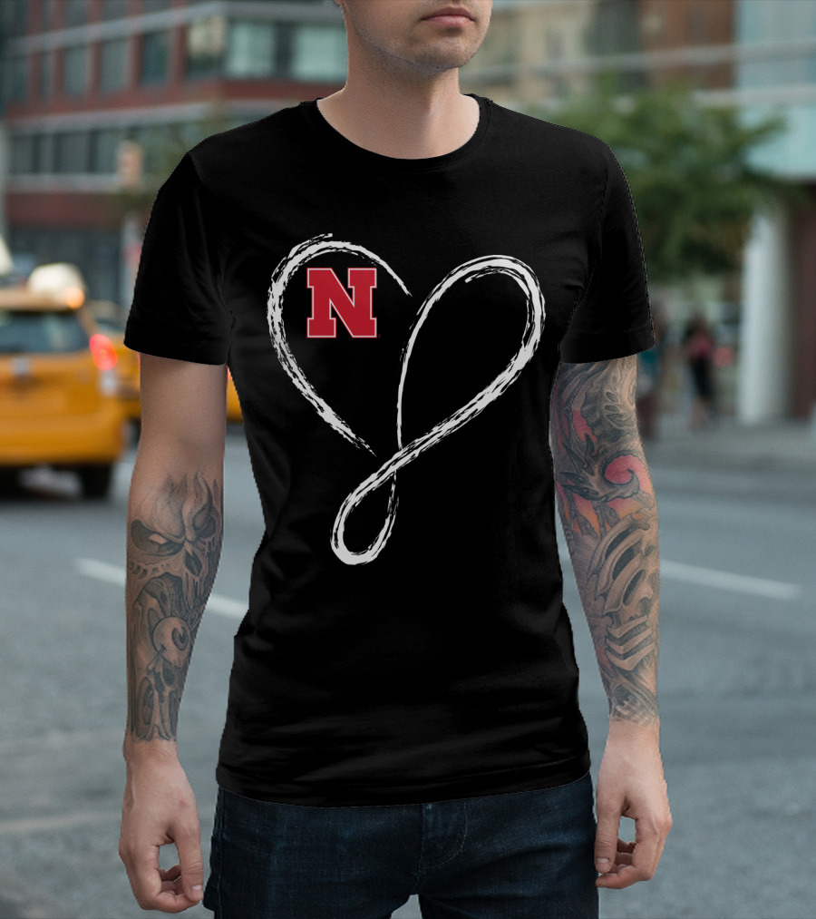 Nebraska Cornhuskers N Logo Love Heart Infinity T-Shirt