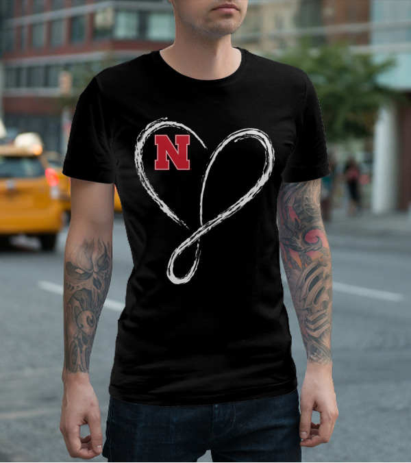 Nebraska Cornhuskers N Logo Love Heart Infinity T-Shirt