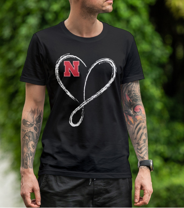 Nebraska Cornhuskers N Logo Love Heart Infinity T-Shirt