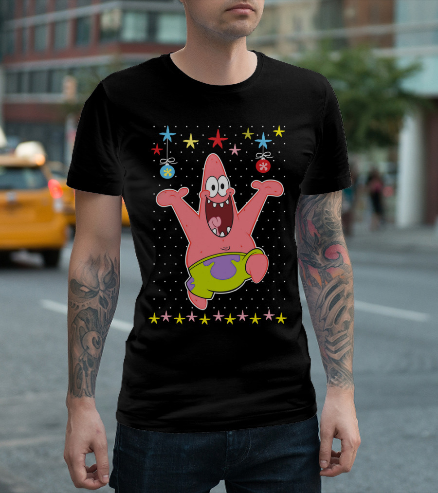 Patrick Star Festive Jumping Celebration Stars Nickelodeon Spongebob Squarepants T-Shirt