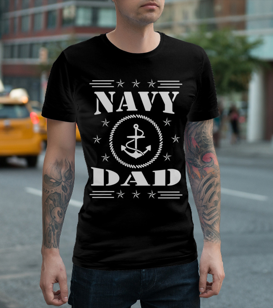 Navy Dad Anchor Stars Family Pride T-Shirt