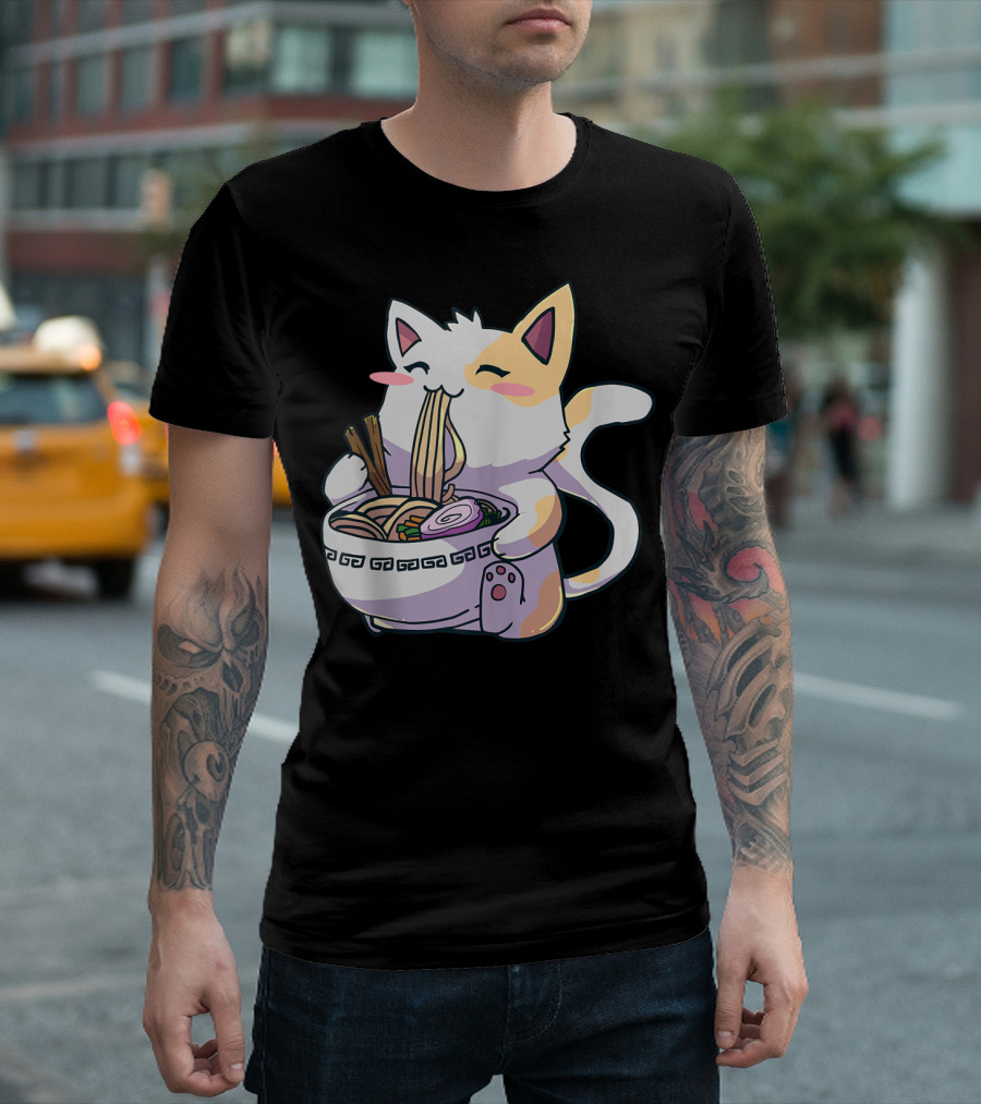 Ramen Cat Kawaii Neko Anime Cute Japanese Noodles Bowl T-Shirt
