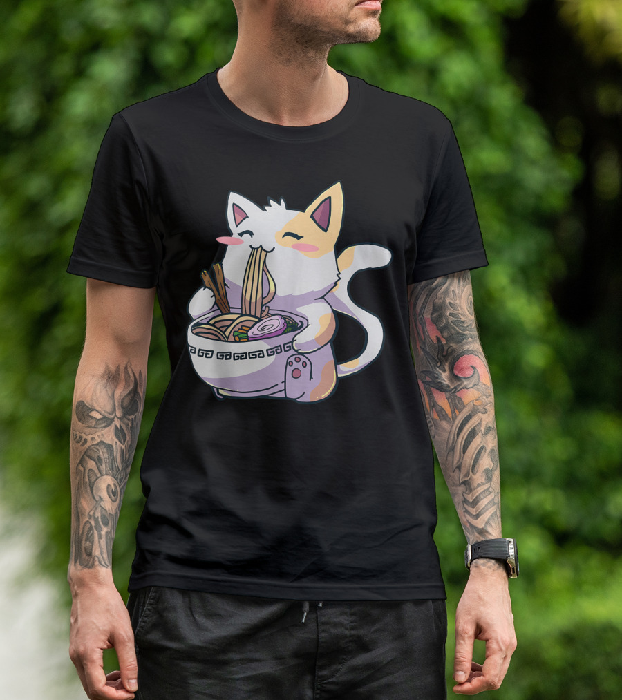 Ramen Cat Kawaii Neko Anime Cute Japanese Noodles Bowl T-Shirt