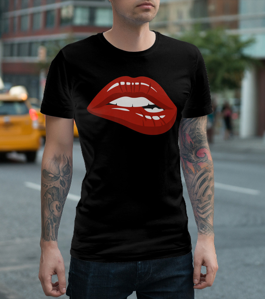 Red Lips Biting Lipstick Makeup Iconic Red Pout T-Shirt