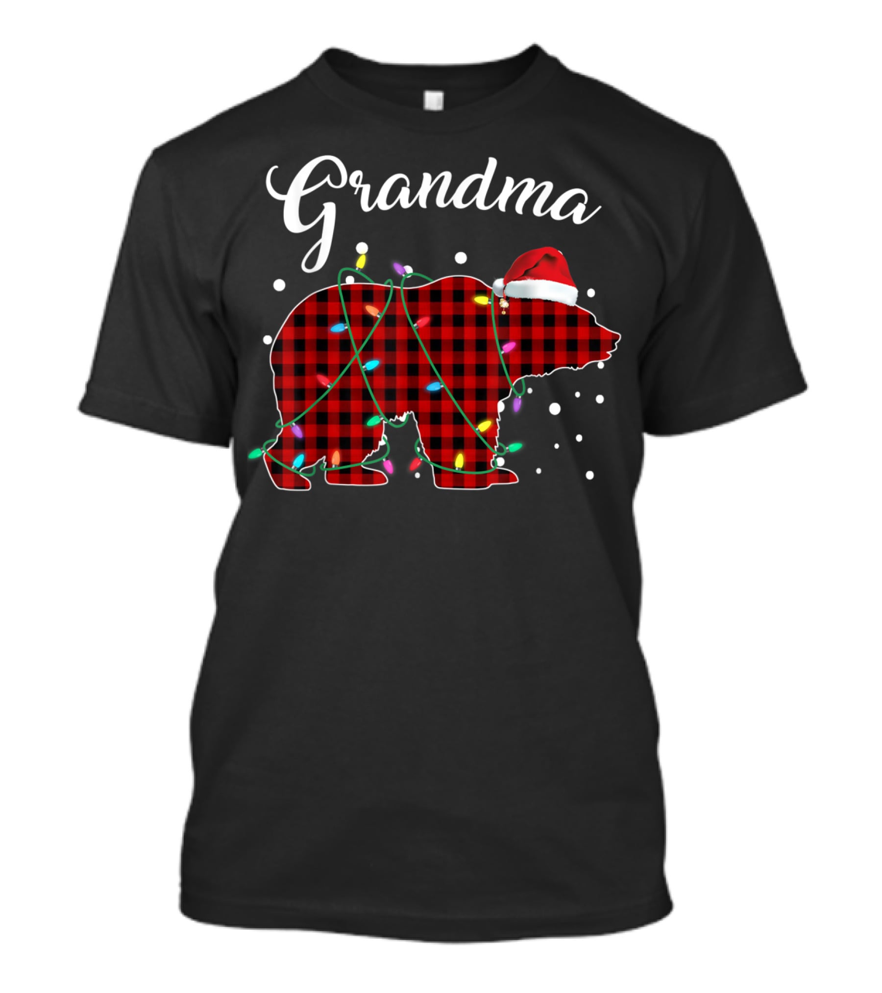 Grandma Bear Red Plaid Buffalo Christmas Lights T-Shirt