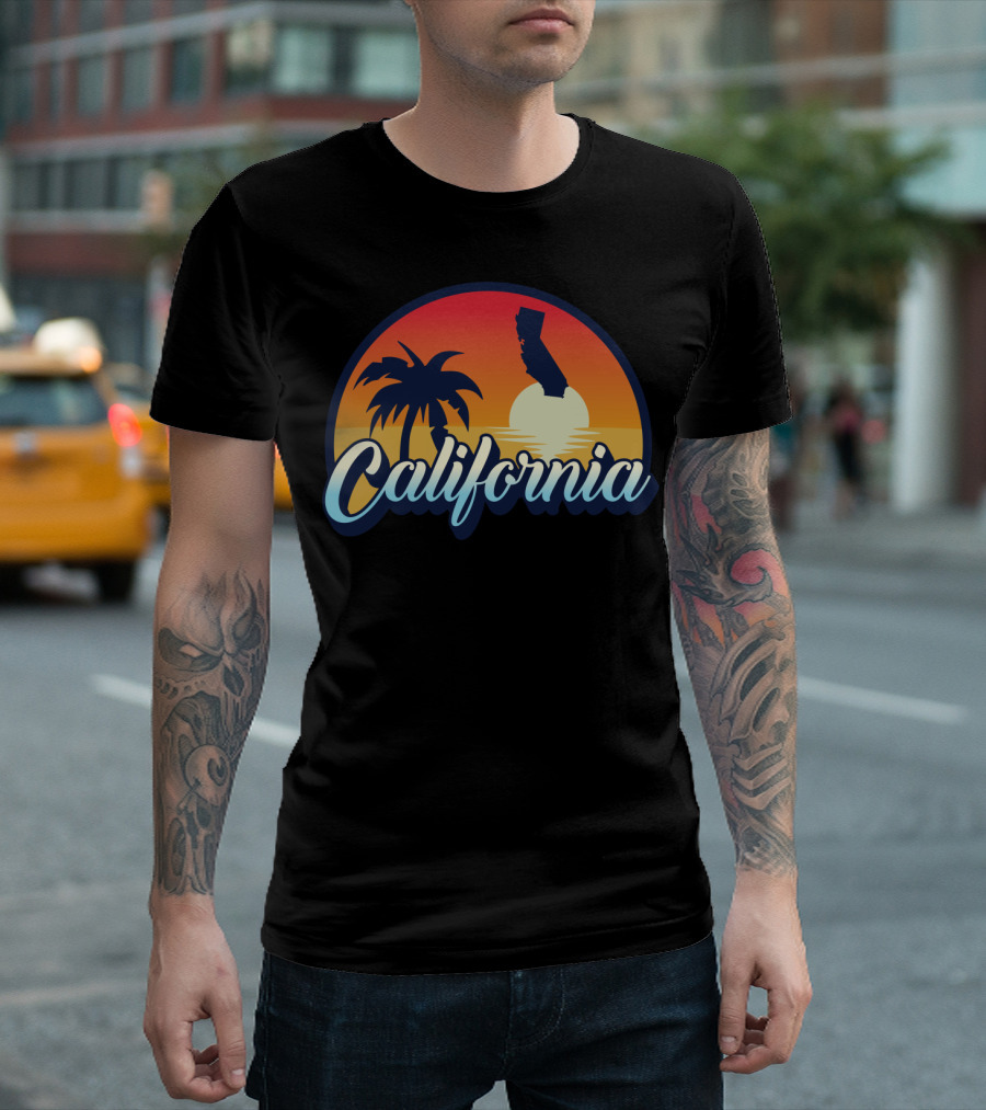 Retro California Beach Vintage Cali Pride Sunset Palm Trees T-Shirt