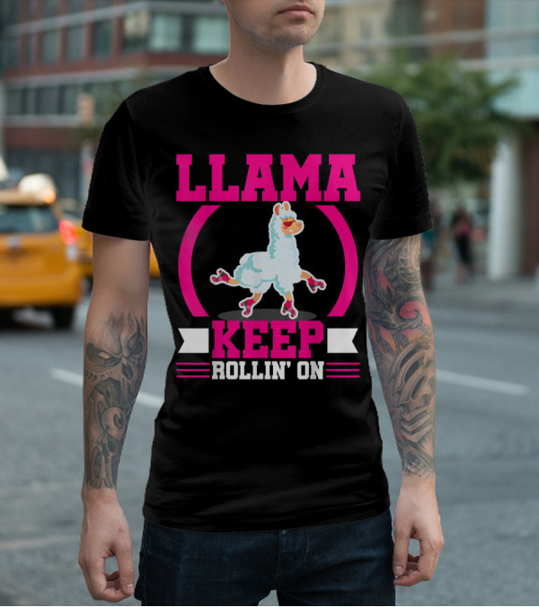 Llama Keep Rollin' On Funny Skater Derby Skating T-Shirt