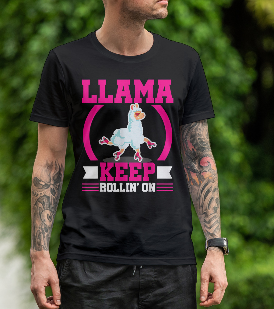 Llama Keep Rollin' On Funny Skater Derby Skating T-Shirt