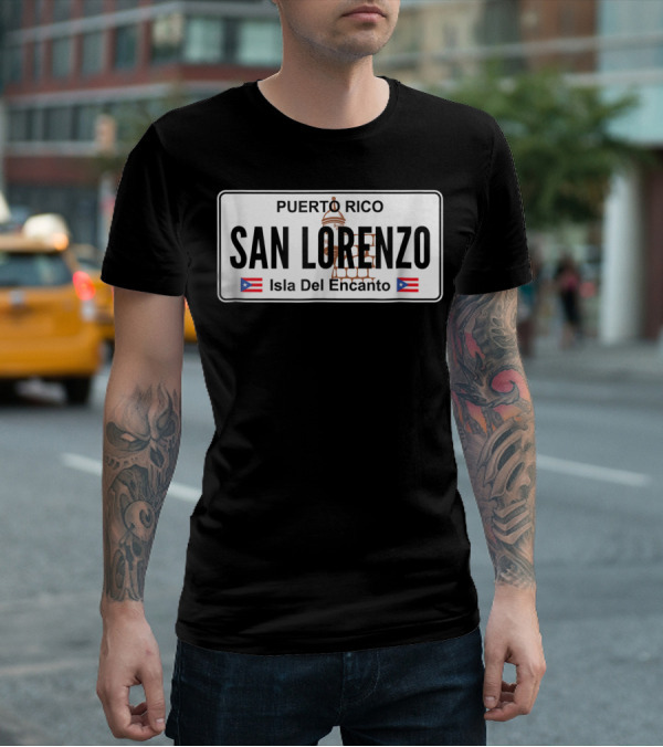 San Lorenzo Puerto Rico Isla Del Encanto License Plate T-Shirt