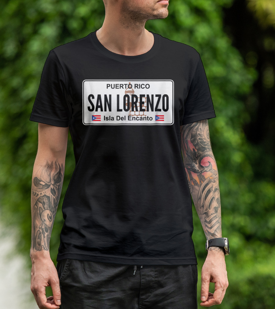 San Lorenzo Puerto Rico Isla Del Encanto License Plate T-Shirt